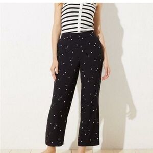 Ann Taylor LOFT Polka Dot High Rise Pull-On Tapered Pants Black Large